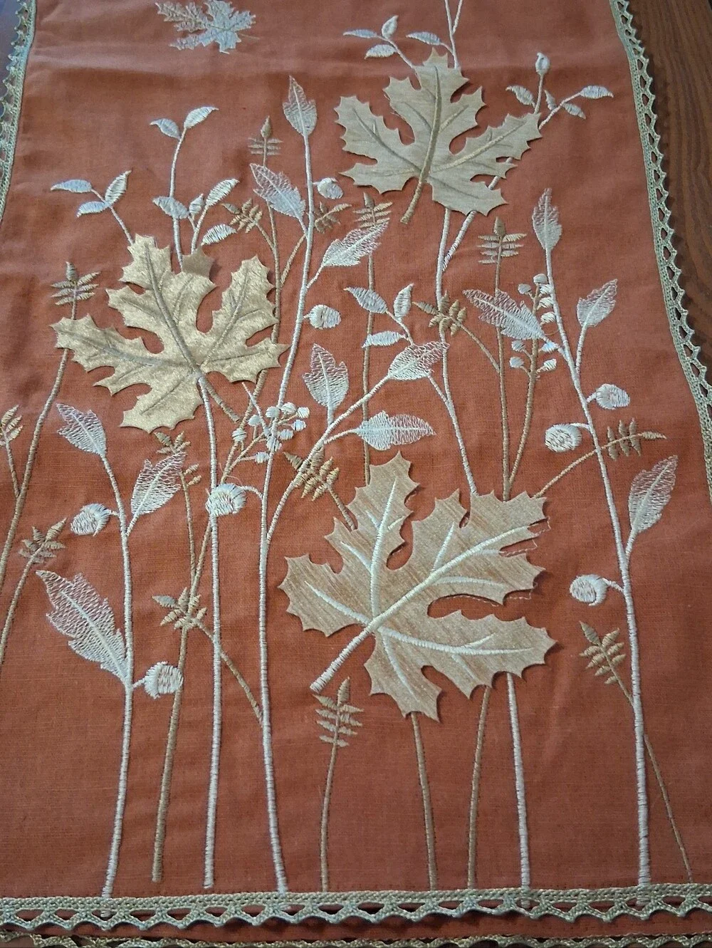 Fall Autumn Embroidered Table Runner Lattice Trim 68